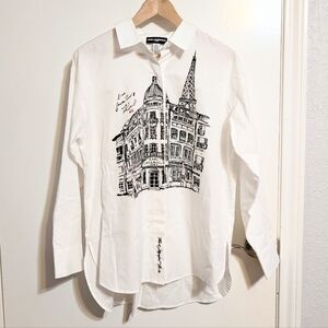 Karl Lagerfeld Paris "Love From Paris" Sketch Graphic Button Down - Size Small